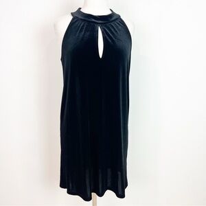 VERONICA M BLACK VELVET A-LINE DRESS MOCK NECK KEYHOLE CUTOUT MEDIUM NWT
